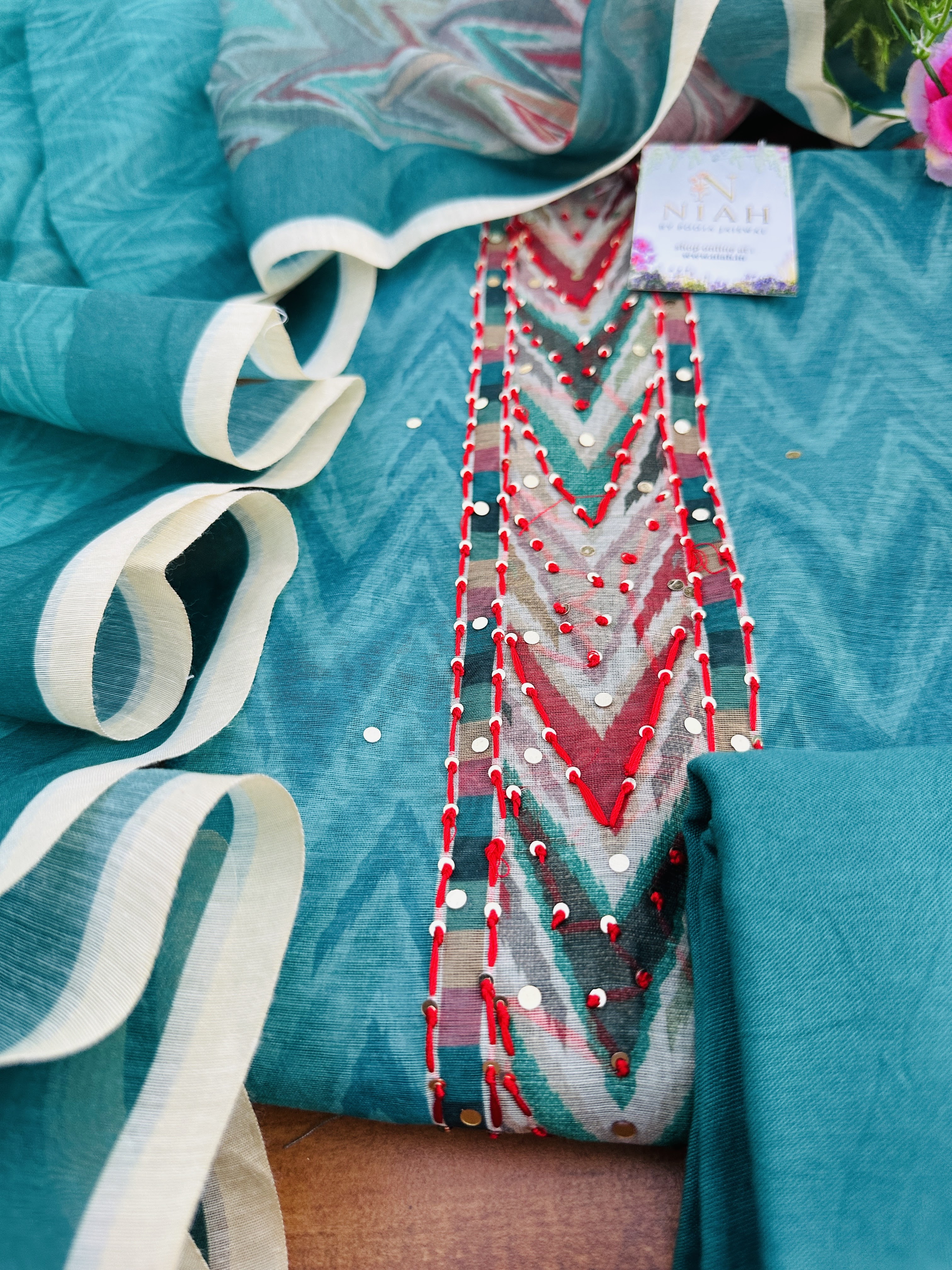 Pure Maheshwari Silk Unstitched Suit with Digital printed Duppatta  main image