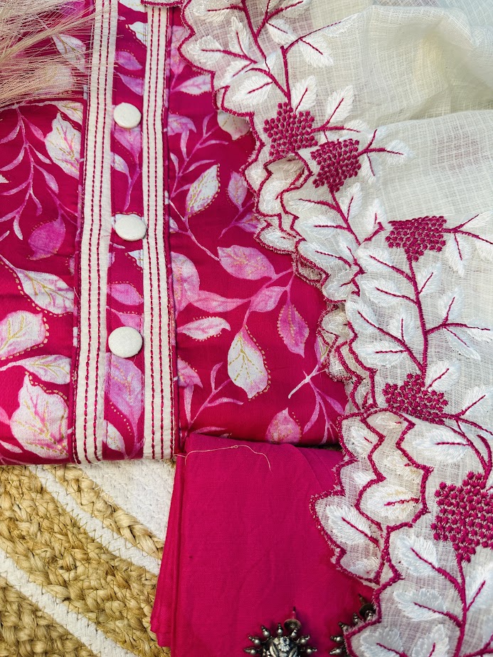 Pure  cotton pink printed suit with kota doria cut duppta image 5